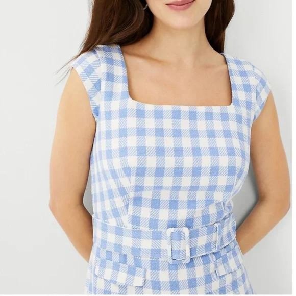 Ann Taylor Gingham Belted Sheath Dress New - Picture 2 of 3